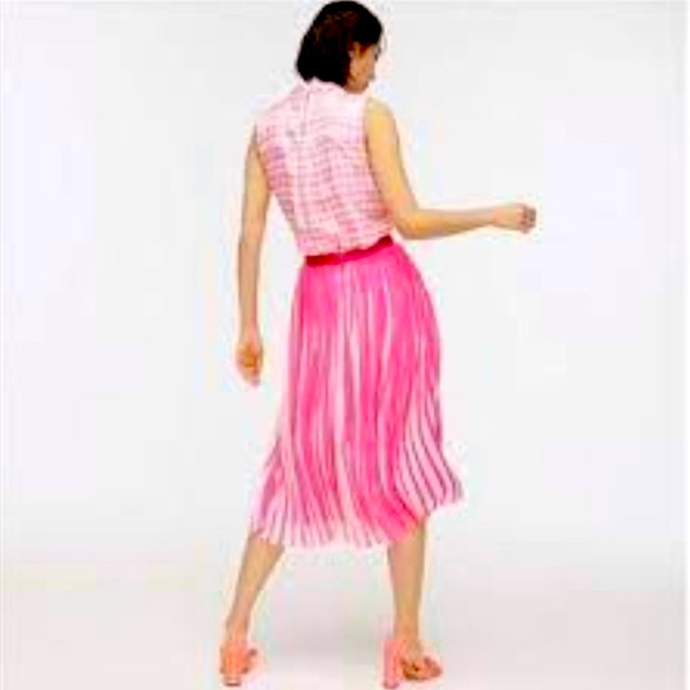 J. Crew Pleated Midi Skirt in Peekaboo Stripe size 4 pink - Picture 2 of 5